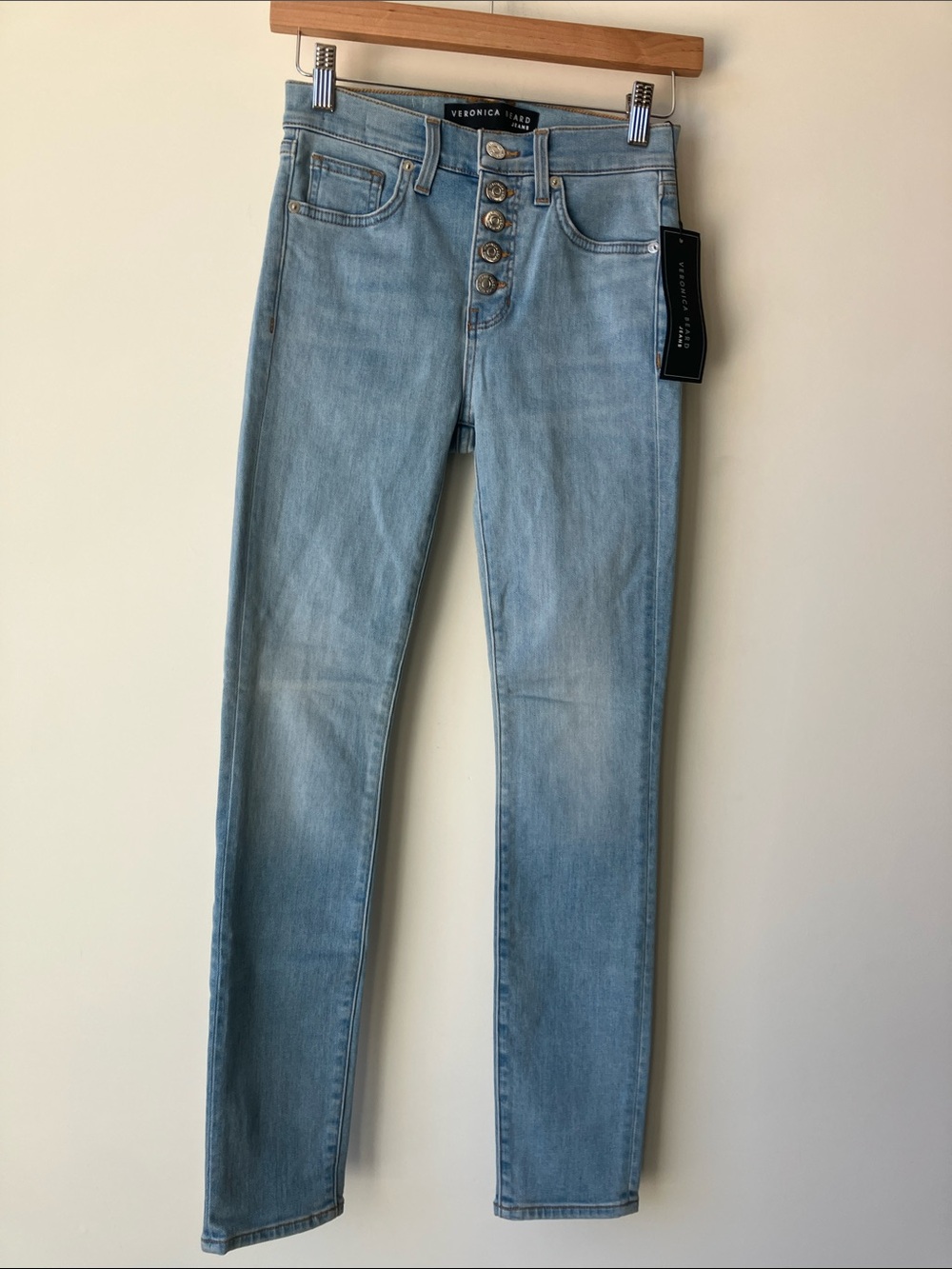 VERONICA BEARD Debbie Hi Rise Skinny Button-Fly Jeans Pale Stone Wash Sz 24 NWT